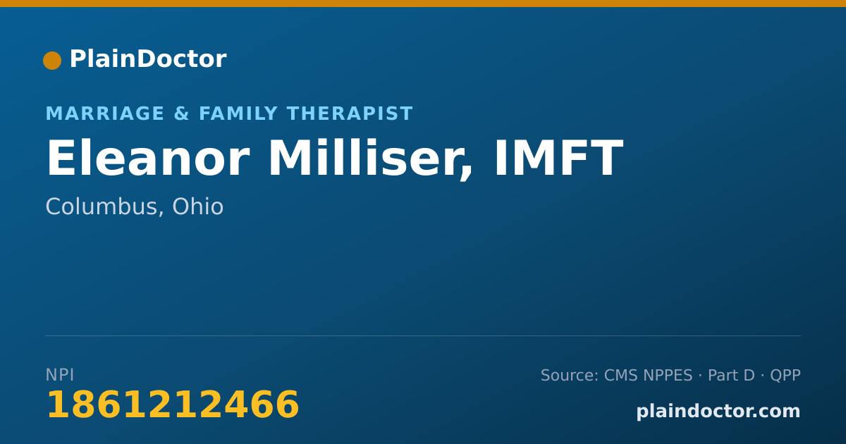 Shareable card for Eleanor Milliser, IMFT - Marriage & Family Therapist, Columbus, OH