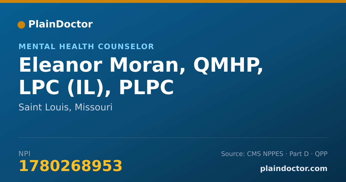 Shareable card for Eleanor Moran, QMHP, LPC (IL), PLPC - Mental Health Counselor, Saint Louis, MO