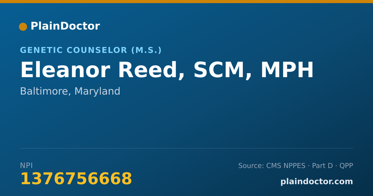 Shareable card for Eleanor Reed, SCM, MPH - Genetic Counselor (M.S.), Baltimore, MD