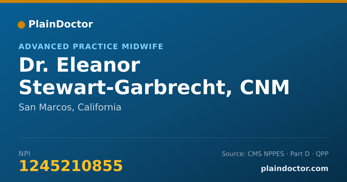 Shareable card for Eleanor Stewart-Garbrecht, CNM - Advanced Practice Midwife, San Marcos, CA