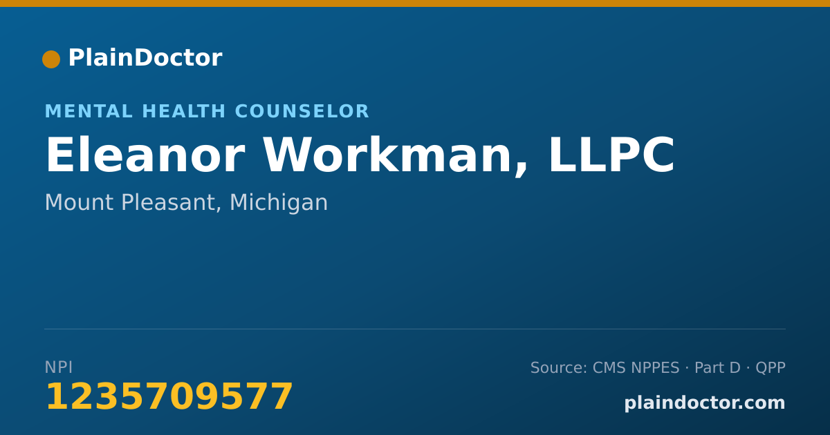 Shareable card for Eleanor Workman, LLPC - Mental Health Counselor, Mount Pleasant, MI
