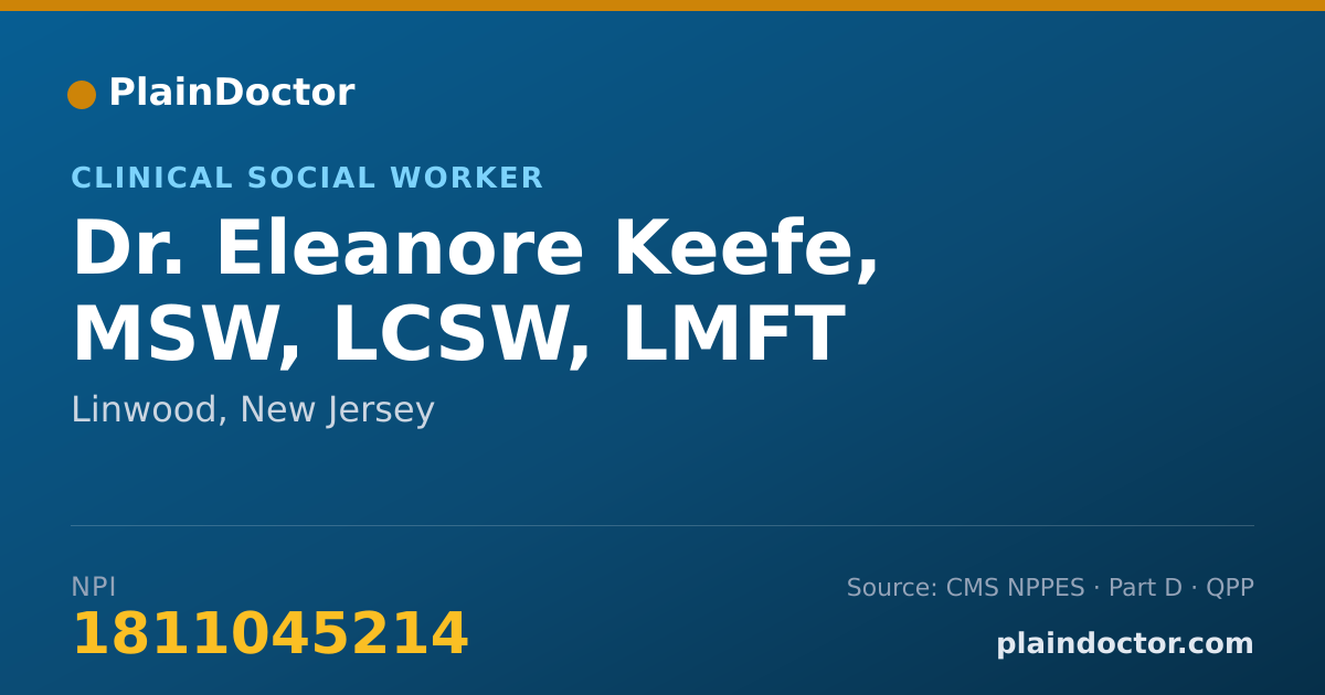 Shareable card for Eleanore Keefe, MSW, LCSW, LMFT - Clinical Social Worker, Linwood, NJ