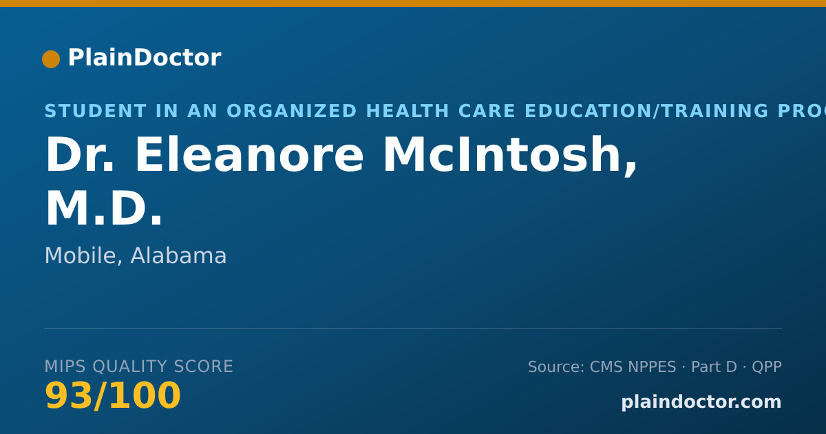Shareable card for Eleanore McIntosh, M.D. - Student in an Organized Health Care Education/Training Program, Mobile, AL