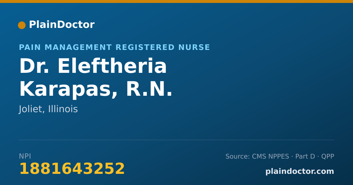 Shareable card for Eleftheria Karapas, R.N. - Pain Management Registered Nurse, Joliet, IL
