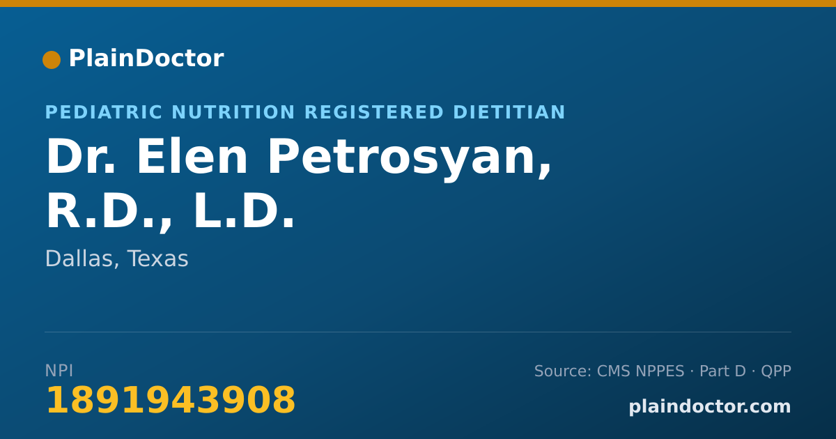 Shareable card for Elen Petrosyan, R.D., L.D. - Pediatric Nutrition Registered Dietitian, Dallas, TX