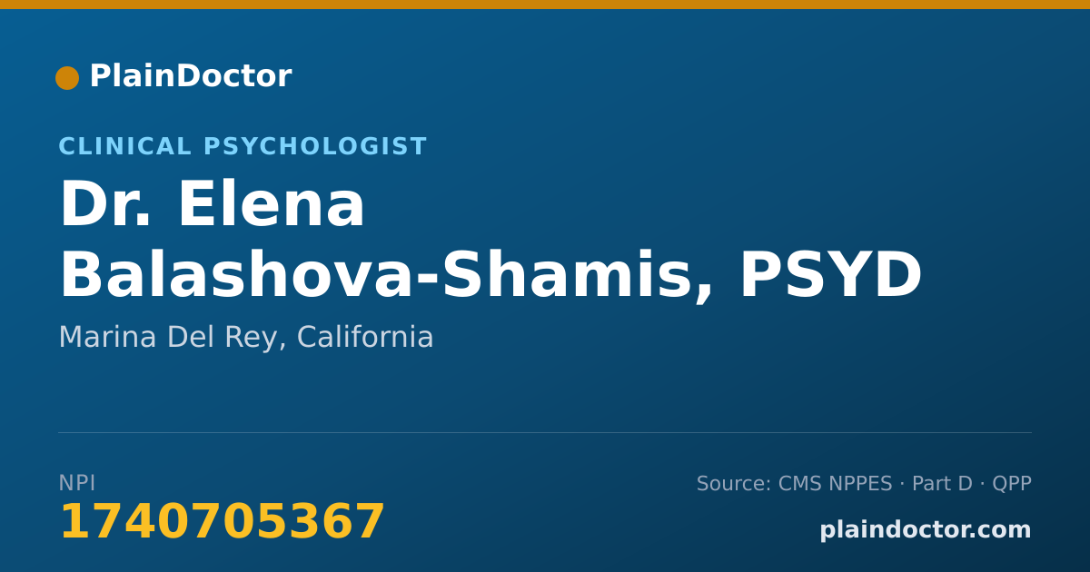 Shareable card for Elena Balashova-Shamis, PSYD - Clinical Psychologist, Marina Del Rey, CA