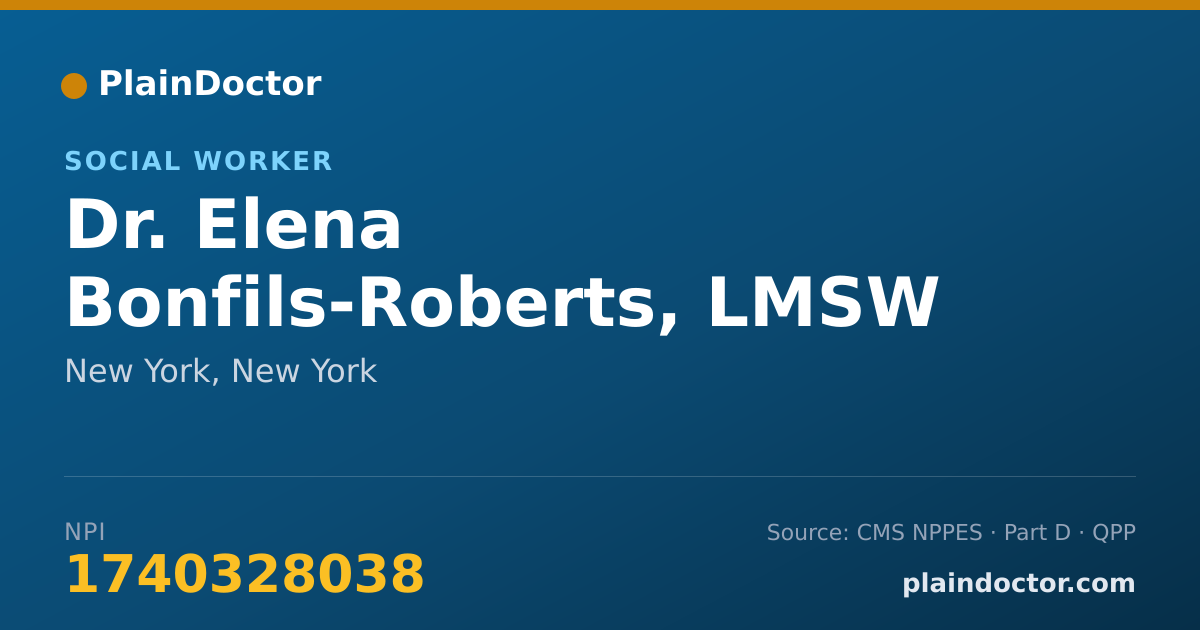 Shareable card for Elena Bonfils-Roberts, LMSW - Social Worker, New York, NY