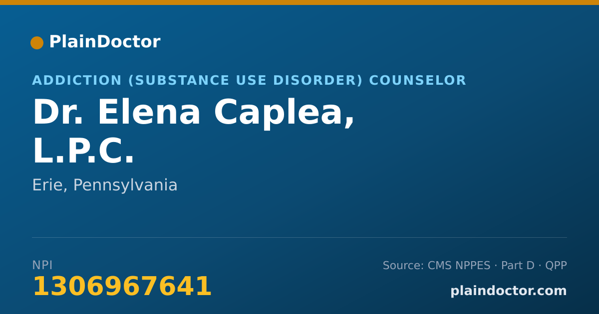 Shareable card for Elena Caplea, L.P.C. - Addiction (Substance Use Disorder) Counselor, Erie, PA