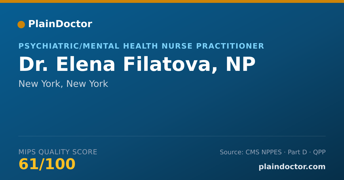 Shareable card for Elena Filatova, NP - Psychiatric/Mental Health Nurse Practitioner, New York, NY