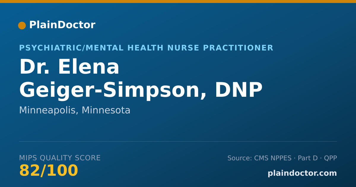 Shareable card for Elena Geiger-Simpson, DNP - Psychiatric/Mental Health Nurse Practitioner, Minneapolis, MN