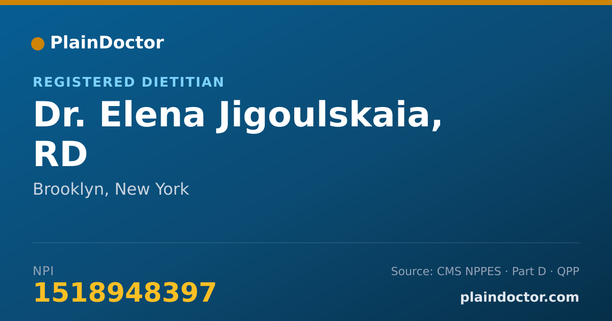 Shareable card for Elena Jigoulskaia, RD - Registered Dietitian, Brooklyn, NY