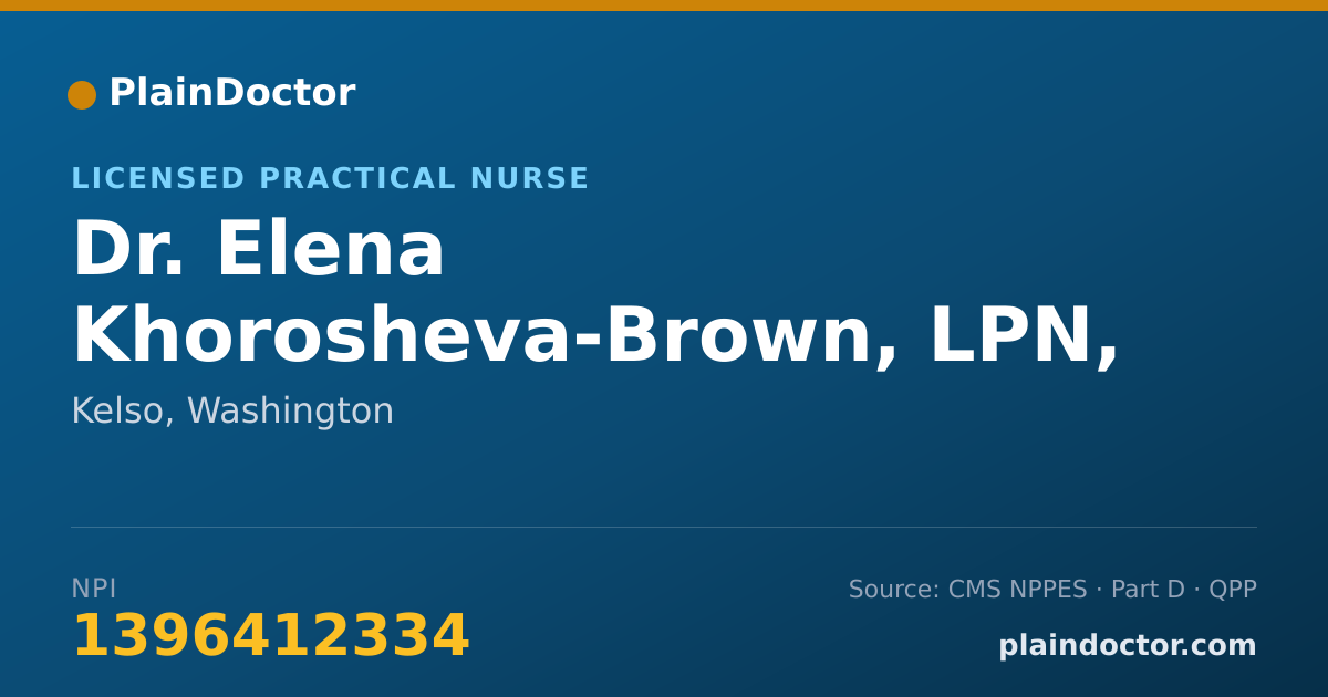 Shareable card for Elena Khorosheva-Brown, LPN, GEM-STONE THERA - Licensed Practical Nurse, Kelso, WA