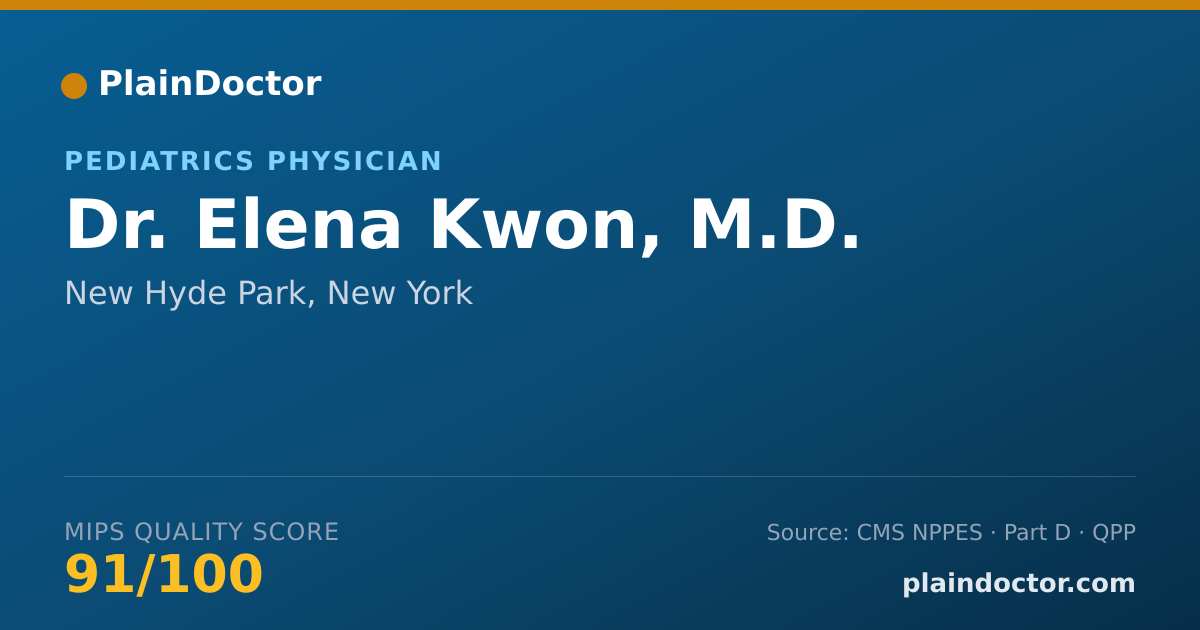 Shareable card for Elena Kwon, M.D. - Pediatrics Physician, New Hyde Park, NY