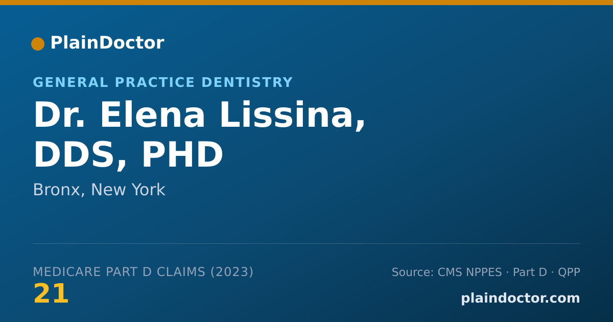 Shareable card for Elena Lissina, DDS, PHD - General Practice Dentistry, Bronx, NY