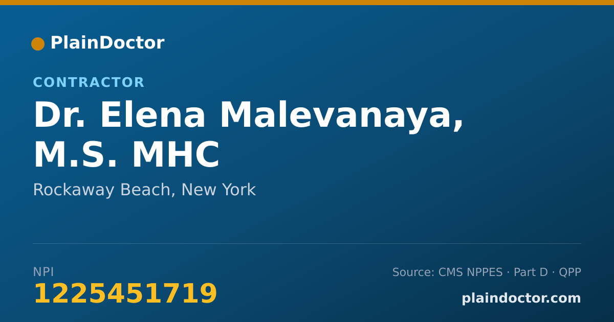 Shareable card for Elena Malevanaya, M.S. MHC - Contractor, Rockaway Beach, NY