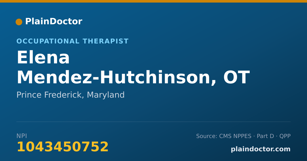 Shareable card for Elena Mendez-Hutchinson, OT - Occupational Therapist, Prince Frederick, MD
