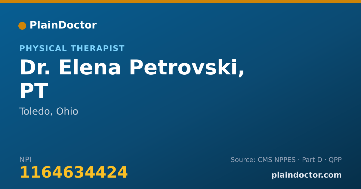 Shareable card for Elena Petrovski, PT - Physical Therapist, Toledo, OH
