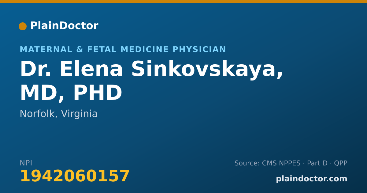 Shareable card for Elena Sinkovskaya, MD, PHD - Maternal & Fetal Medicine Physician, Norfolk, VA