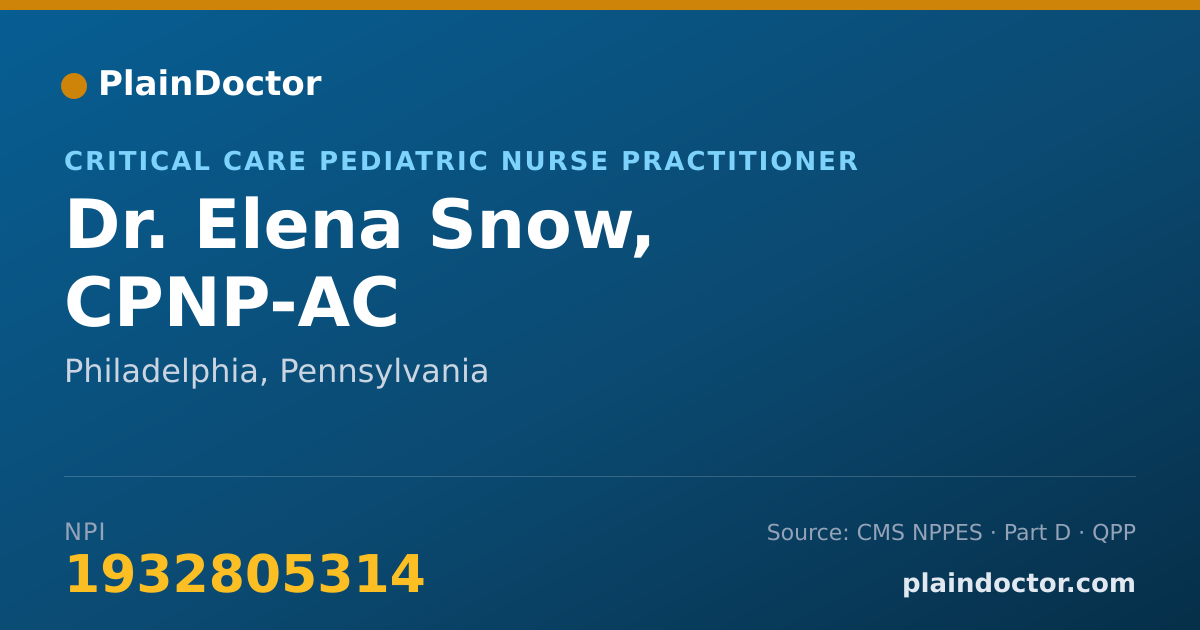 Shareable card for Elena Snow, CPNP-AC - Critical Care Pediatric Nurse Practitioner, Philadelphia, PA
