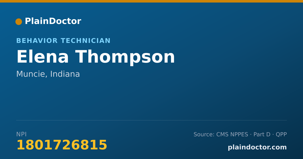 Shareable card for Elena Thompson - Behavior Technician, Muncie, IN