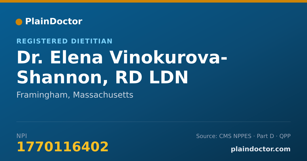 Shareable card for Elena Vinokurova- Shannon, RD LDN - Registered Dietitian, Framingham, MA