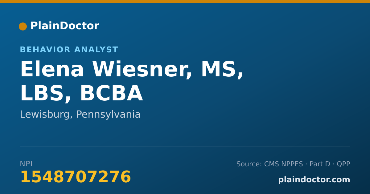 Shareable card for Elena Wiesner, MS, LBS, BCBA - Behavior Analyst, Lewisburg, PA