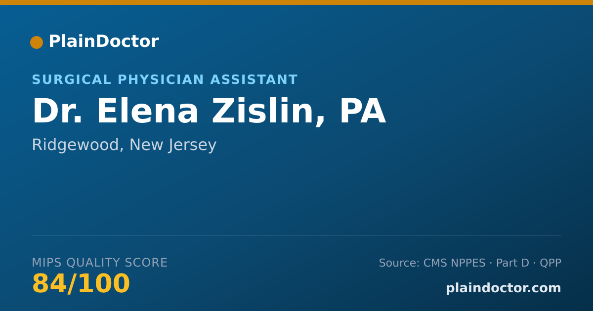 Shareable card for Elena Zislin, PA - Surgical Physician Assistant, Ridgewood, NJ