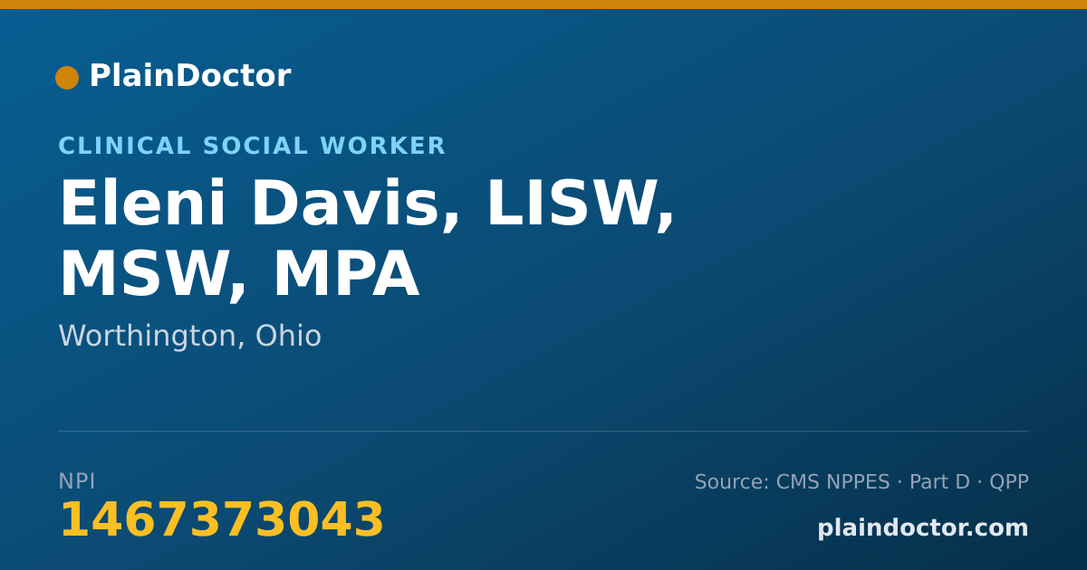 Shareable card for Eleni Davis, LISW, MSW, MPA - Clinical Social Worker, Worthington, OH