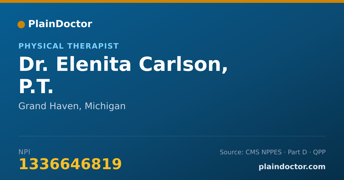 Shareable card for Elenita Carlson, P.T. - Physical Therapist, Grand Haven, MI