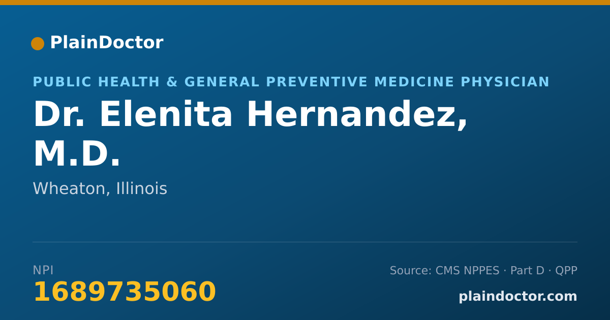 Shareable card for Elenita Hernandez, M.D. - Public Health & General Preventive Medicine Physician, Wheaton, IL