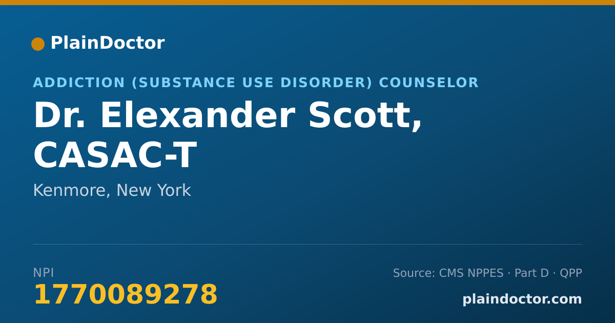 Shareable card for Elexander Scott, CASAC-T - Addiction (Substance Use Disorder) Counselor, Kenmore, NY