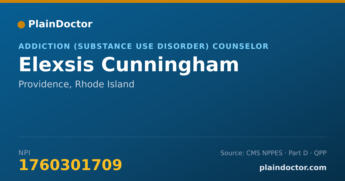 Shareable card for Elexsis Cunningham - Addiction (Substance Use Disorder) Counselor, Providence, RI