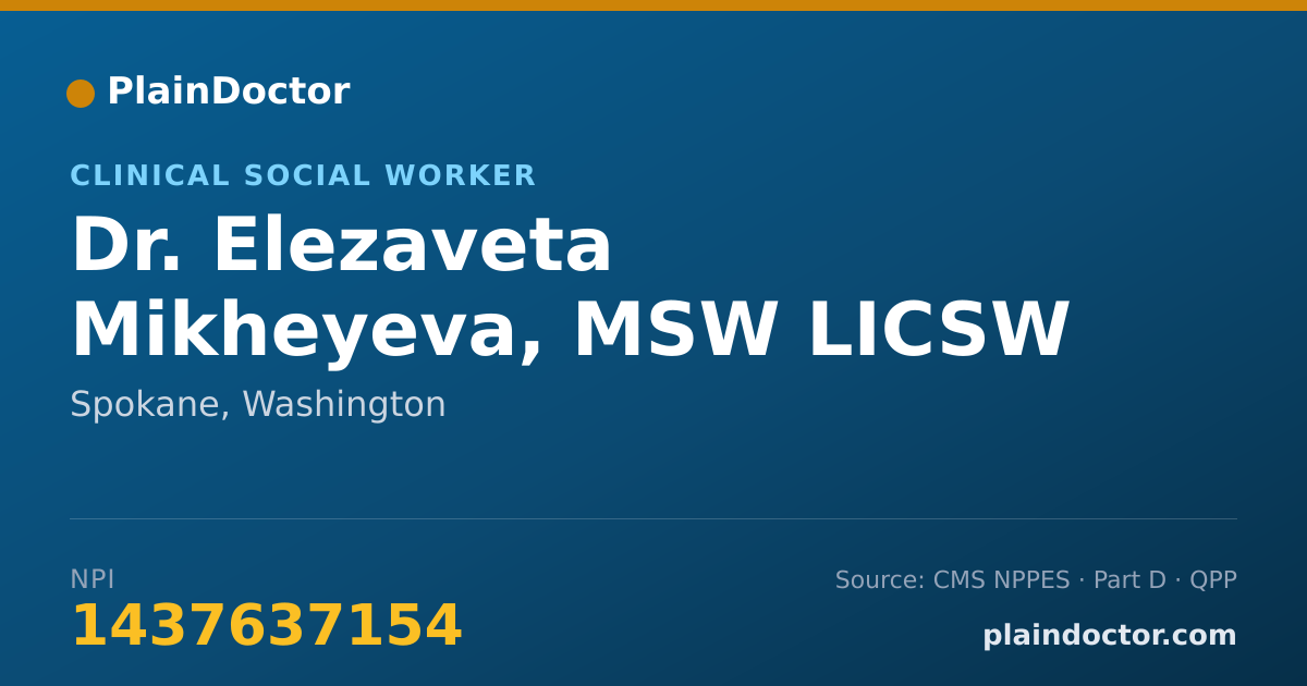 Shareable card for Elezaveta Mikheyeva, MSW LICSW - Clinical Social Worker, Spokane, WA