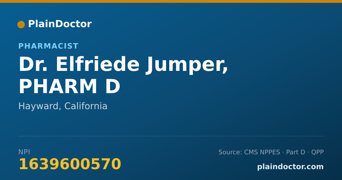 Shareable card for Elfriede Jumper, PHARM D - Pharmacist, Hayward, CA