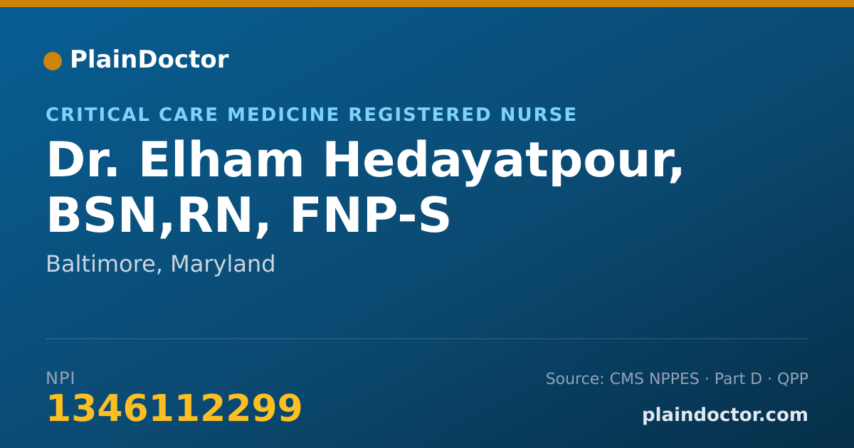Shareable card for Elham Hedayatpour, BSN,RN, FNP-S - Critical Care Medicine Registered Nurse, Baltimore, MD
