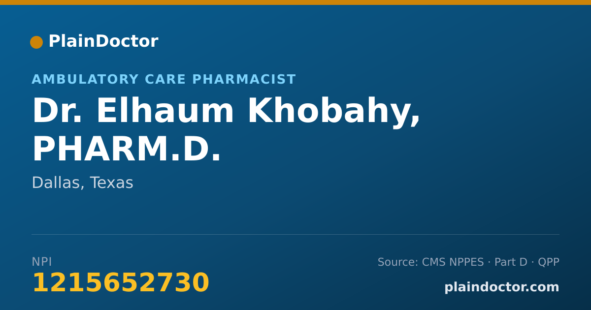 Shareable card for Elhaum Khobahy, PHARM.D. - Ambulatory Care Pharmacist, Dallas, TX