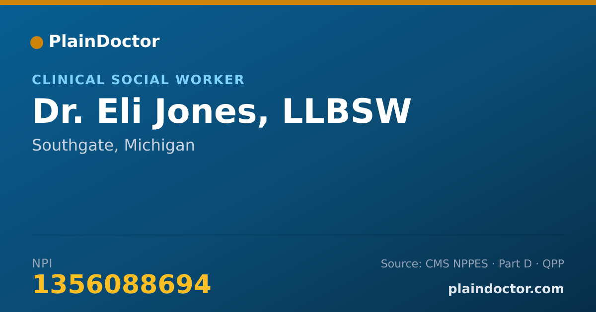 Shareable card for Eli Jones, LLBSW - Clinical Social Worker, Southgate, MI