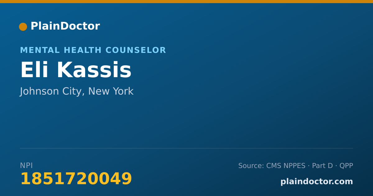 Shareable card for Eli Kassis - Mental Health Counselor, Johnson City, NY