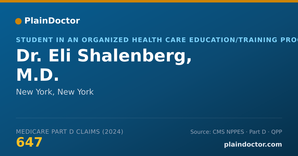 Shareable card for Eli Shalenberg, M.D. - Student in an Organized Health Care Education/Training Program, New York, NY