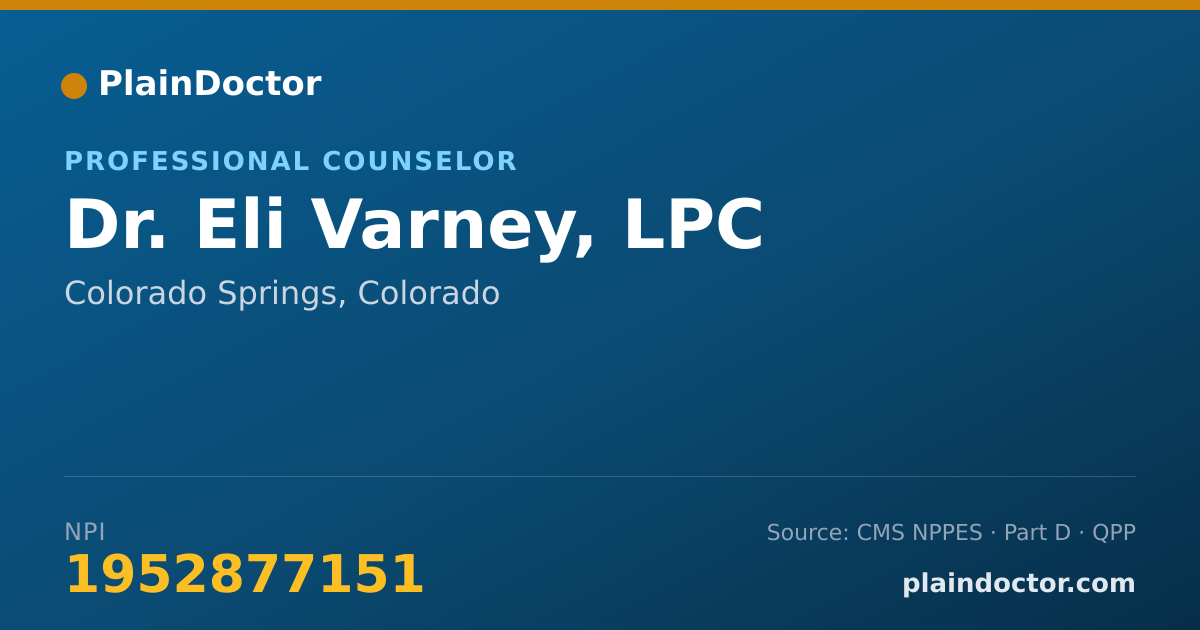 Shareable card for Eli Varney, LPC - Professional Counselor, Colorado Springs, CO
