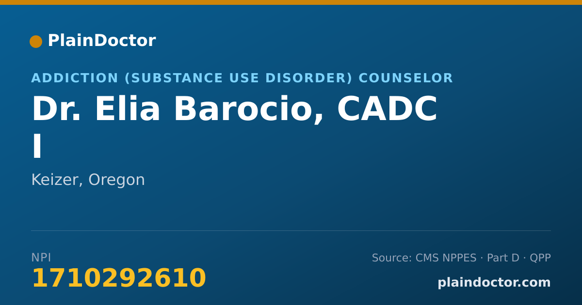 Shareable card for Elia Barocio, CADC I - Addiction (Substance Use Disorder) Counselor, Keizer, OR