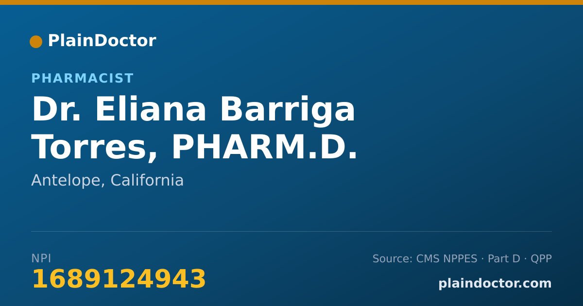 Shareable card for Eliana Barriga Torres, PHARM.D. - Pharmacist, Antelope, CA