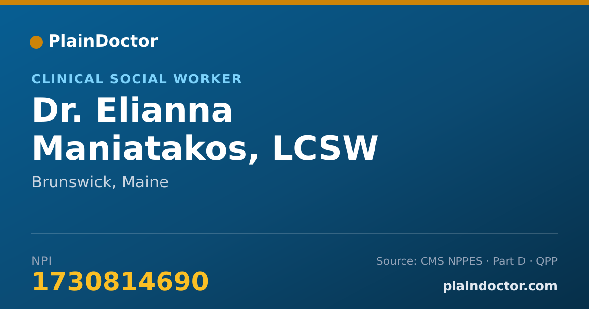 Shareable card for Elianna Maniatakos, LCSW - Clinical Social Worker, Brunswick, ME