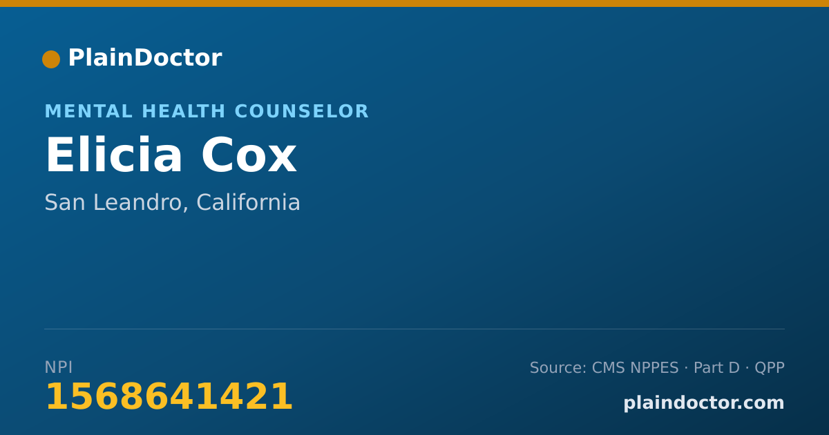 Shareable card for Elicia Cox - Mental Health Counselor, San Leandro, CA