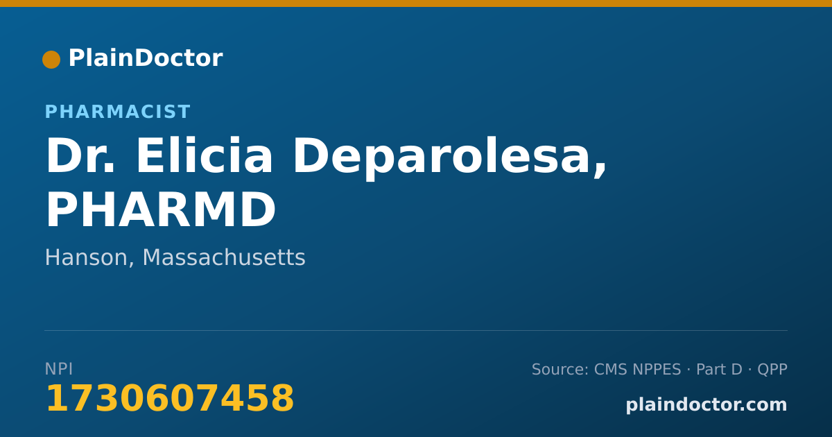 Shareable card for Elicia Deparolesa, PHARMD - Pharmacist, Hanson, MA