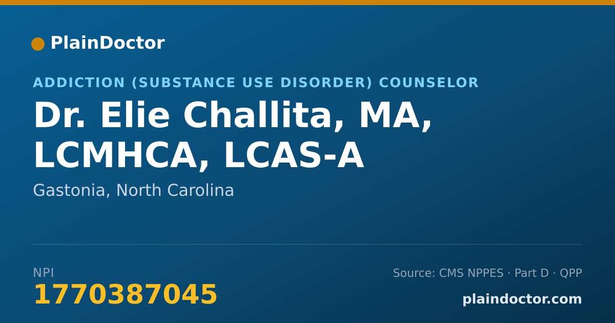 Shareable card for Elie Challita, MA, LCMHCA, LCAS-A - Addiction (Substance Use Disorder) Counselor, Gastonia, NC