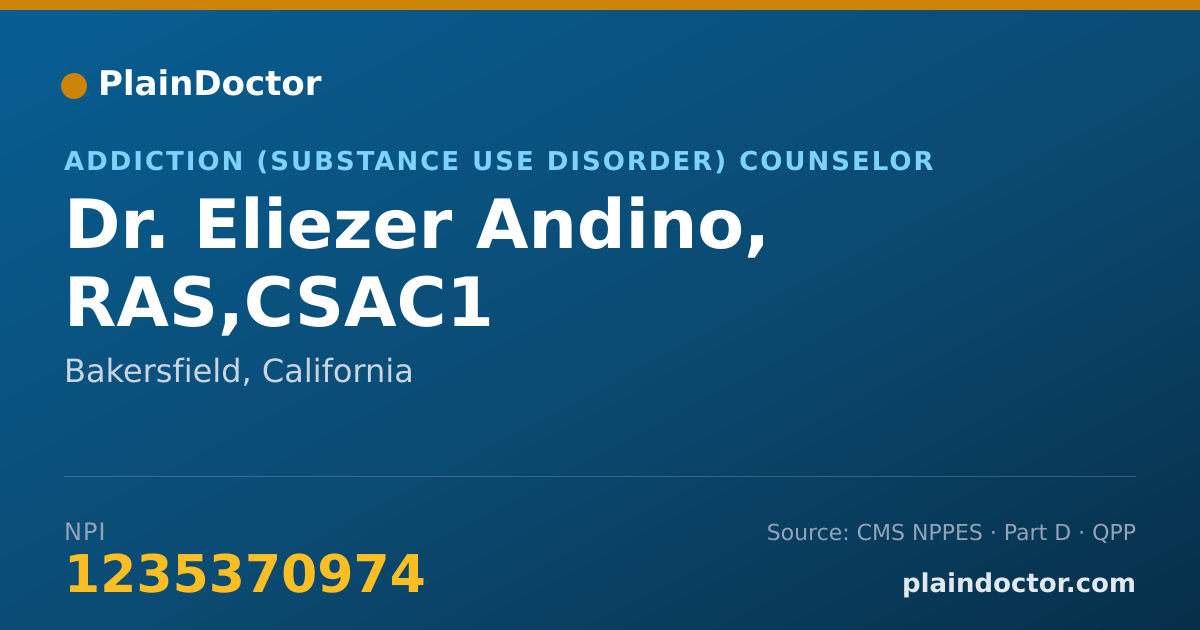 Shareable card for Eliezer Andino, RAS,CSAC1 - Addiction (Substance Use Disorder) Counselor, Bakersfield, CA