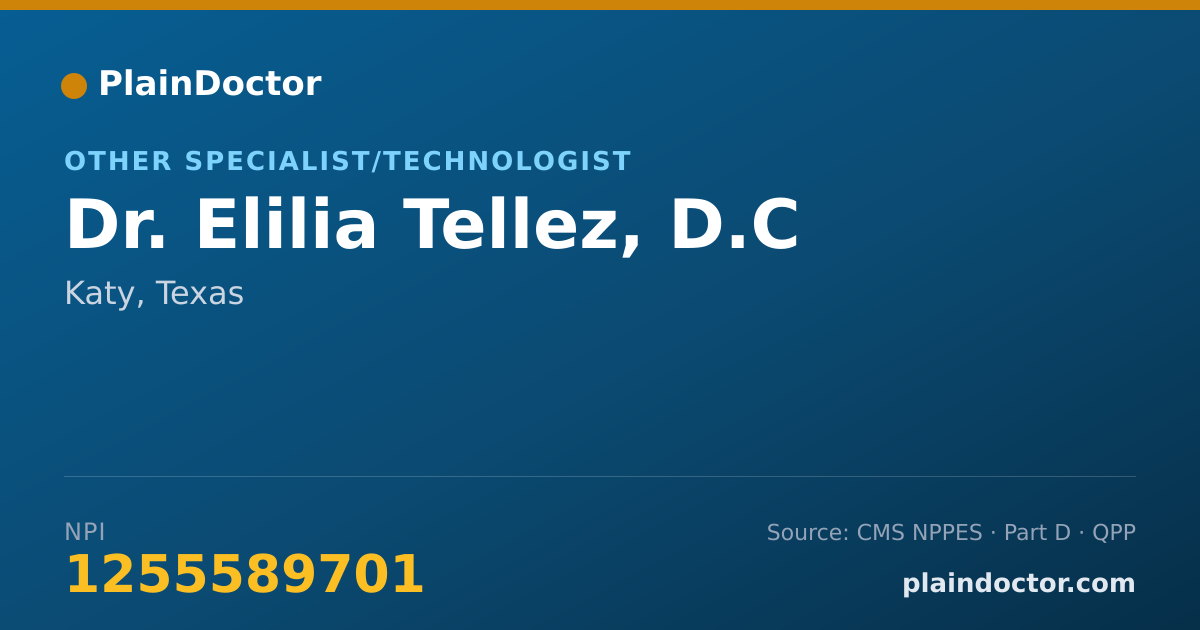 Shareable card for Elilia Tellez, D.C - Other Specialist/Technologist, Katy, TX