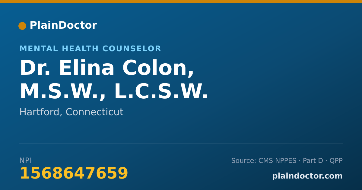 Shareable card for Elina Colon, M.S.W., L.C.S.W. - Mental Health Counselor, Hartford, CT