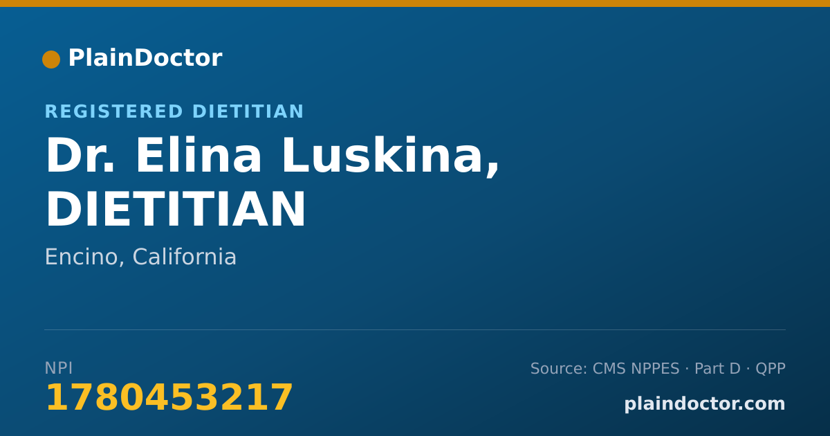 Shareable card for Elina Luskina, DIETITIAN - Registered Dietitian, Encino, CA